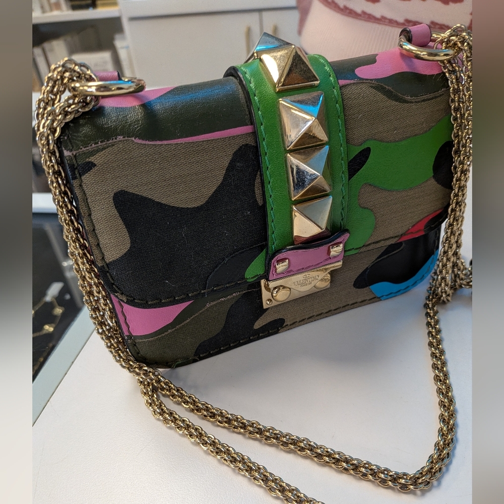 Valentino Garavani Camouflage Chain Strap Bag with Gold Studs